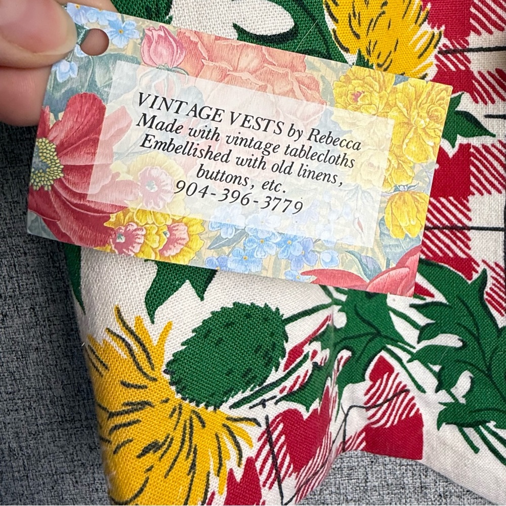 Handmade Vintage Floral Plaid Red Green Yellow Thistle Ugly Christmas Vest M/LG - Picture 4 of 5